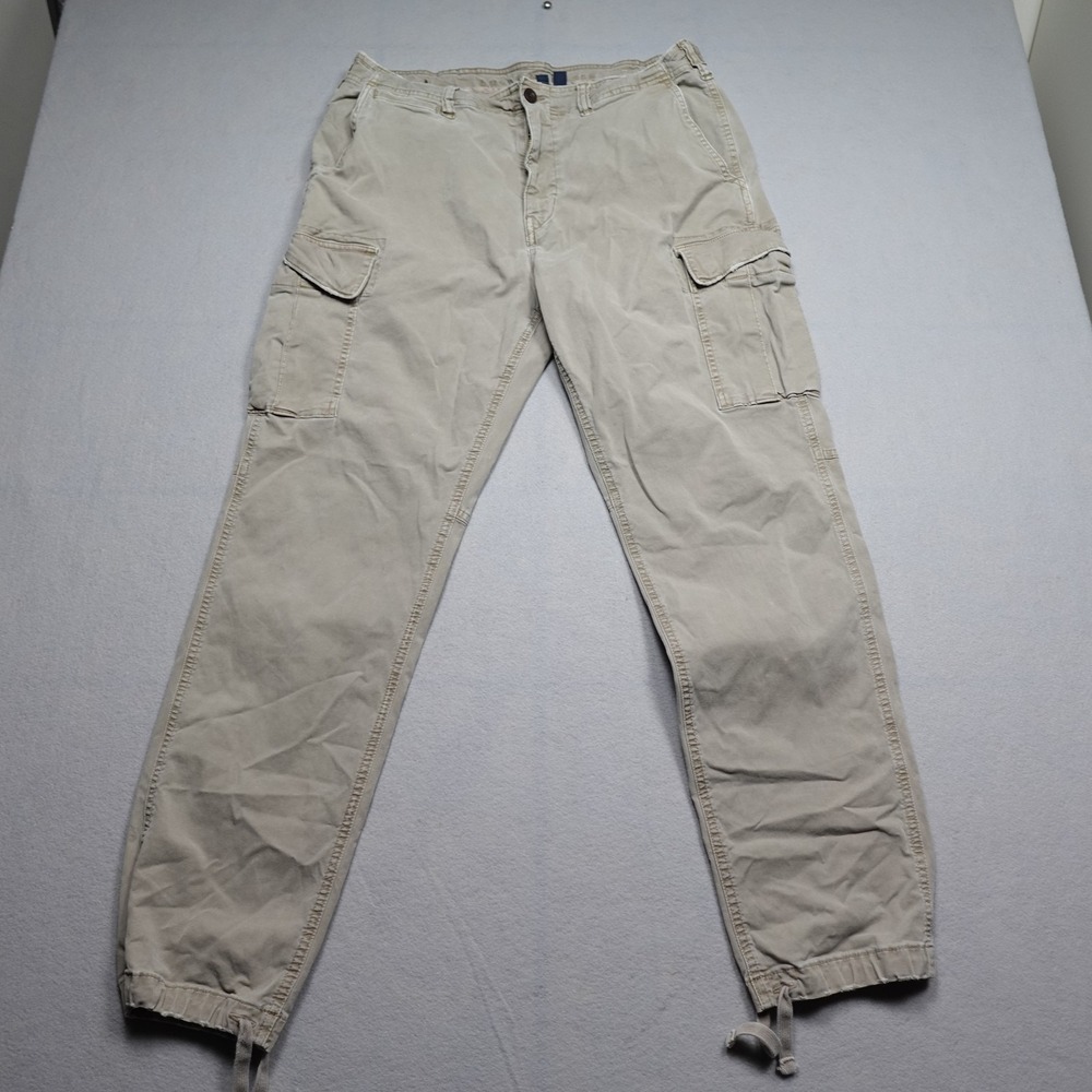American Eagle Pants Mens 36x34 Beige Cargo Canvas Relaxed Fit Drawstring